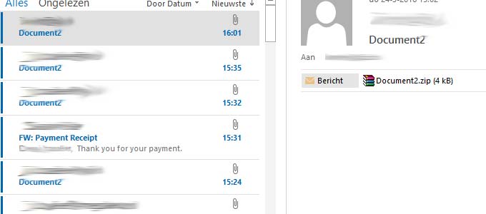 Veel spam met ZIP bijlagen (Document2.zip)